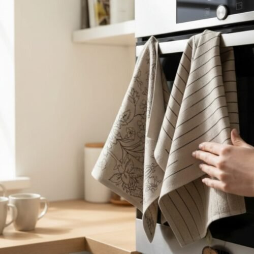 Set od 2 kuhinjske krpe print cream