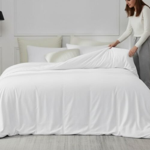 Satenska jorganska navlaka 140 x 200cm Bela boja -100% pamuk