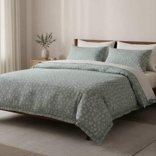 Pamučna posteljina Sage Bloom zelena prirodna premium 180x200