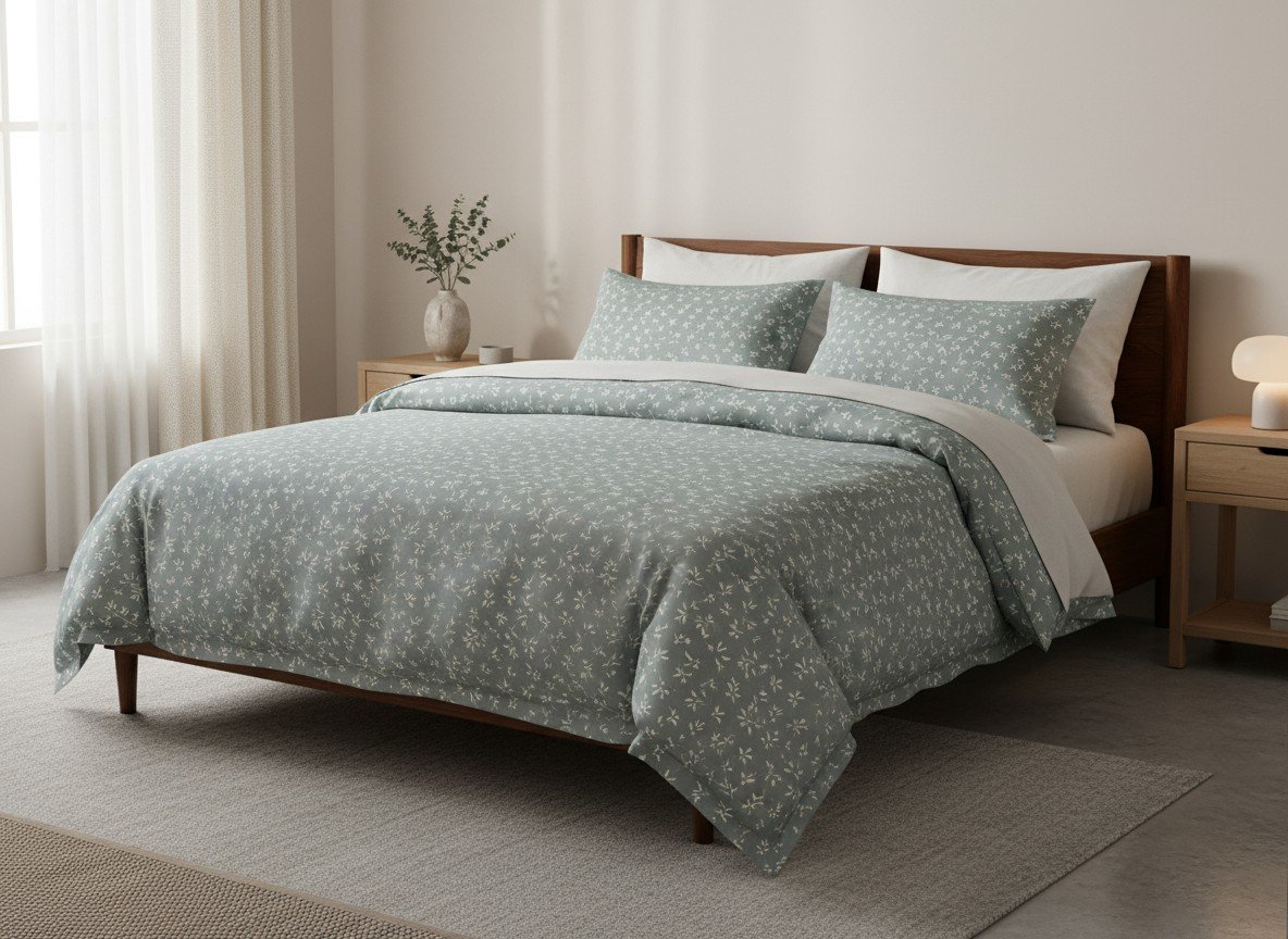 Pamučna posteljina Sage Bloom zelena prirodna premium 180x200