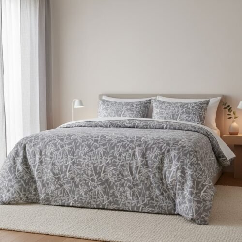 Pamučna posteljina Silver Leaves siva prirodna elegancija 200x200