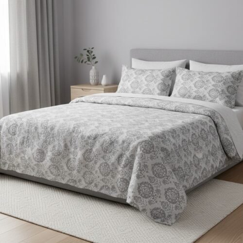 Pamučna posteljina Silver Ornament siva klasična elegantna 200x200