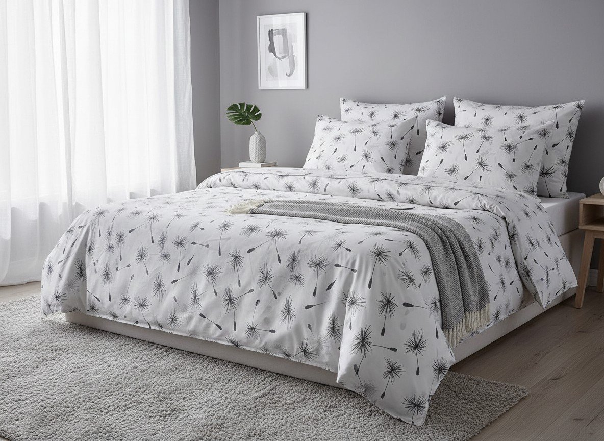 Pamučna posteljina Soft Dandelion bela minimalistička 180x200