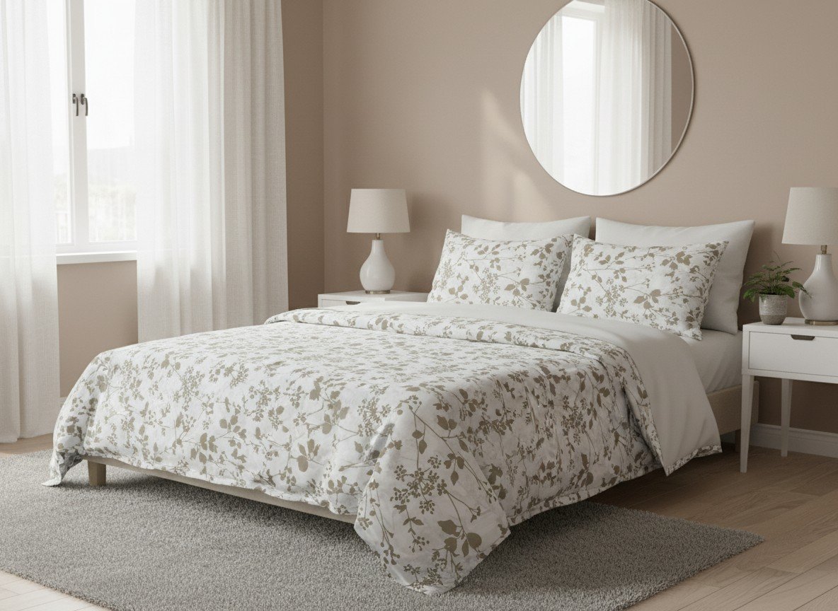 Pamučna posteljina Soft Olive bež botanička elegantna 200x200