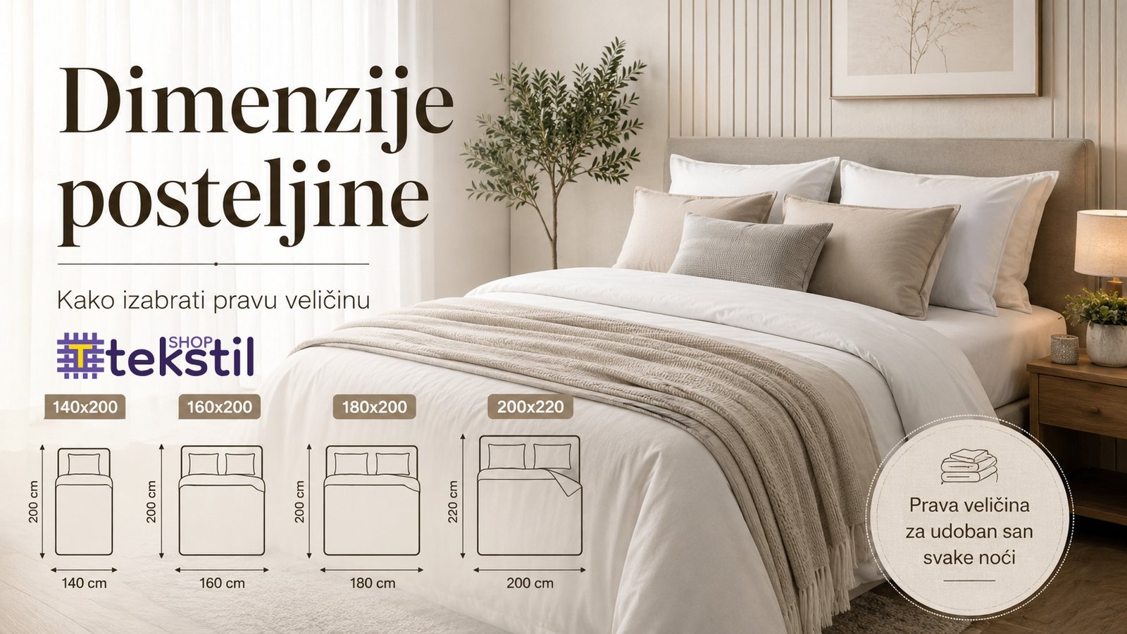 Dimenzije posteljine: kako izabrati 140×200, 160×200, 180×200 i 200×220
