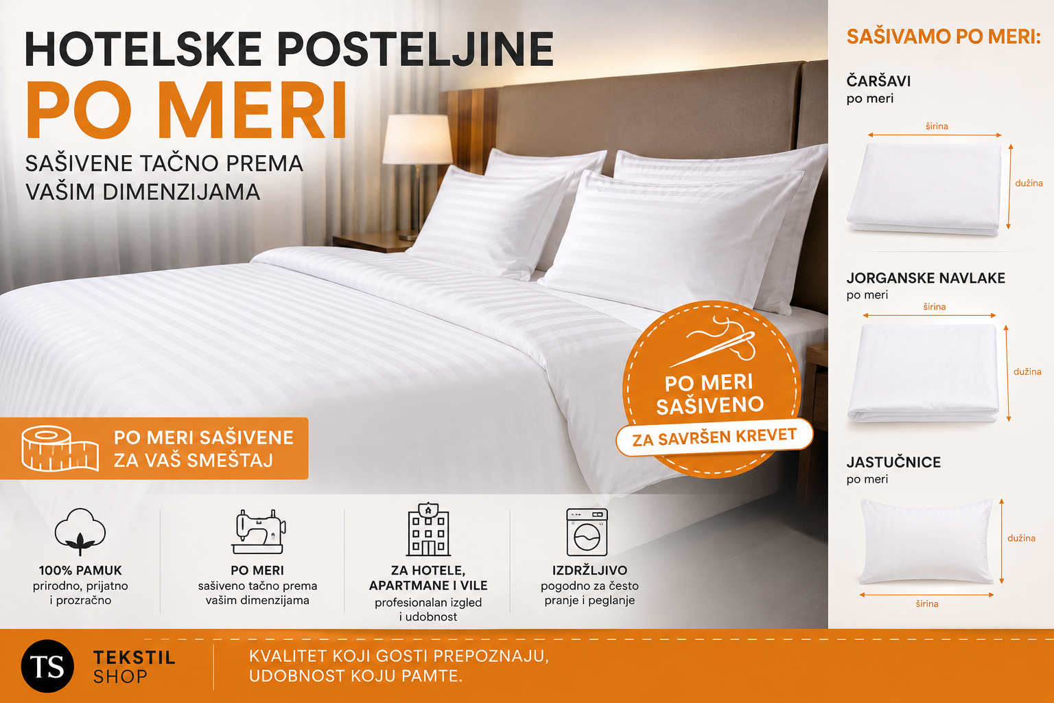 Hotelske posteljine po meri – profesionalan izgled kreveta za hotele, apartmane i smeštaj