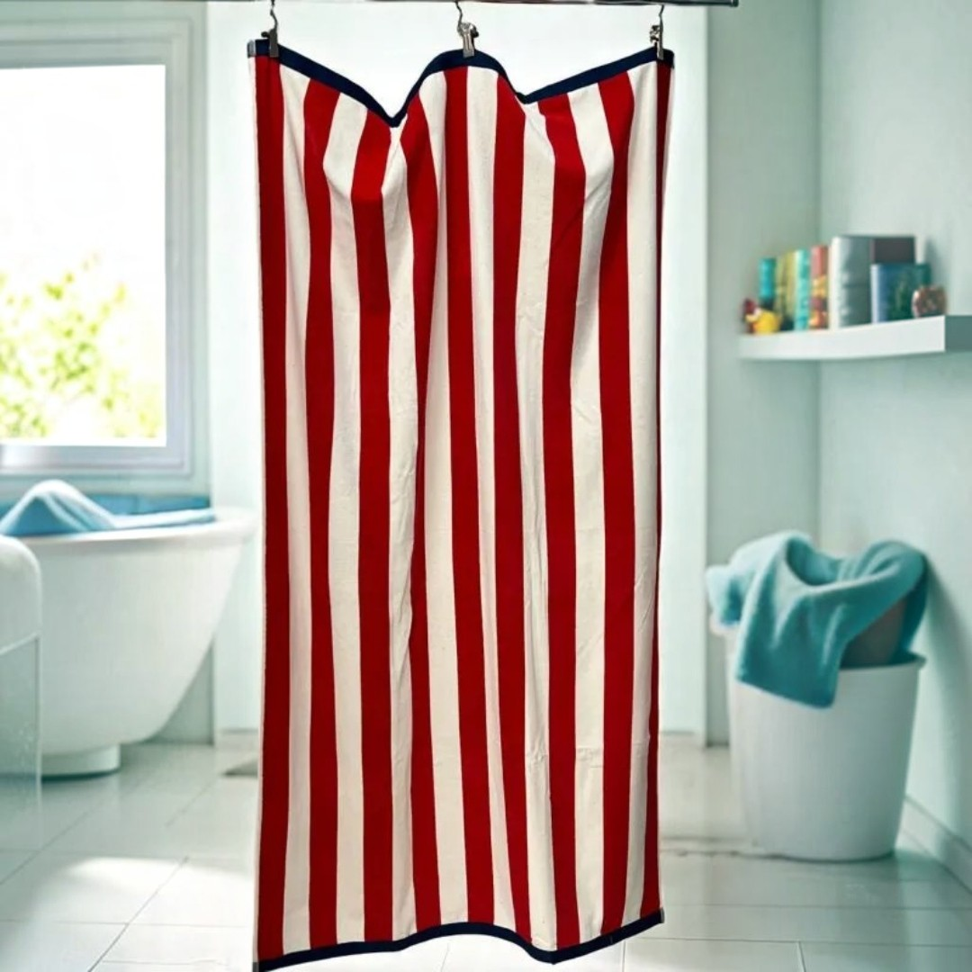 Plažni peškir „Red Stripes“ – 174x102 cm | 100% Pamuk