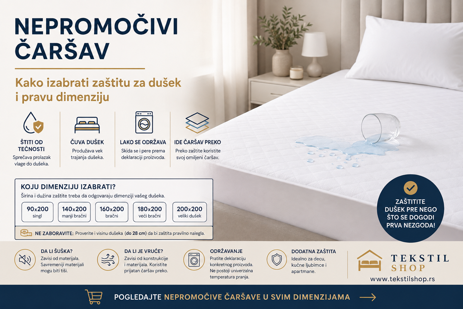 Nepromočivi čaršav – kako izabrati zaštitu za dušek i pravu dimenziju